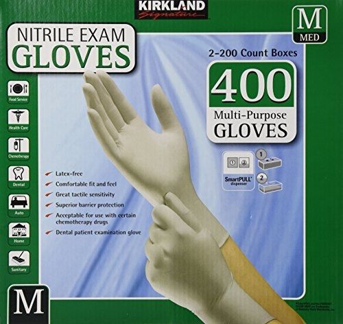 Kirkland Signature Nitrile Exam Gloves, Size Med. 200-Count (2-Pack)