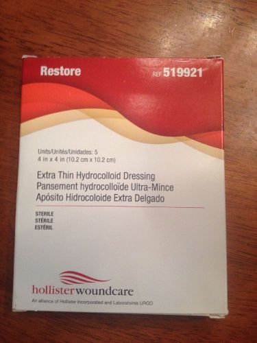 Box of 5 HOLLISTER RESTORE 4&#034; x 4&#034; Woundcare Hydrocolloid Healing Bandage 519921