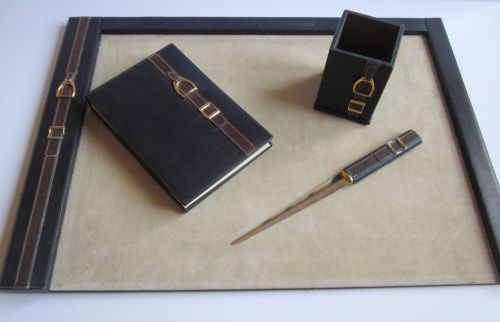 SALE! Vintage GUCCI Leather Desk Set Blotter Note Pad Letter Opener Pen Holder