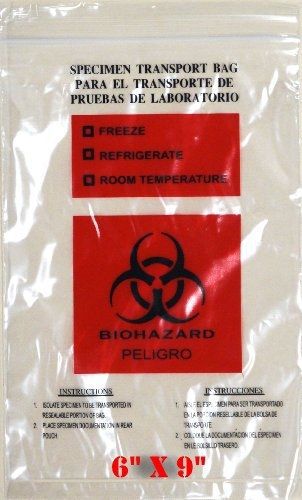 Snl quality biohazard secure &#039;double pocket&#039; specimen zip lock style bags - 6&#034; x for sale