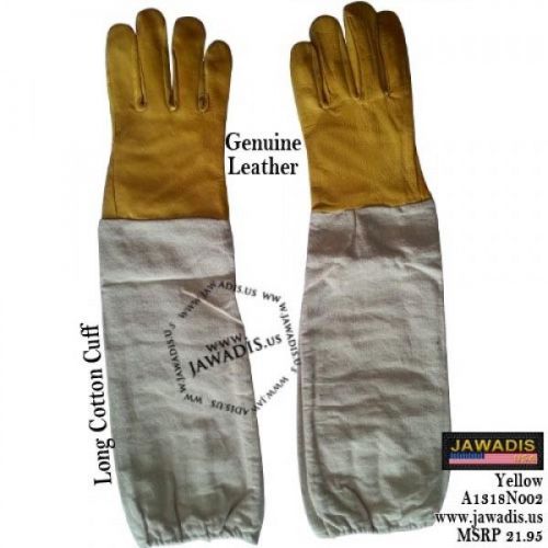 Small Adult Yellow Genuine Cowhide Leather Beekeeping Bee Glove Long Cotton Cuff