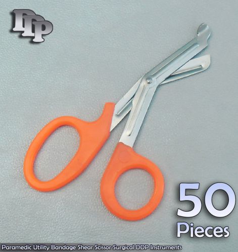 50 Paramedic Utility Bandage Shear Scissor 7.25&#034; Orange Handle Surgical Instrume