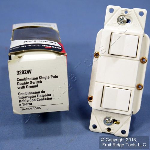 Vintage Cooper White DOUBLE Dual Rocker Light Switch Decorator 15A 3282W