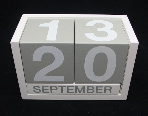 Contemporary Modern Perpetual Gray Grey &amp; White Wood Desktop Calendar No Year