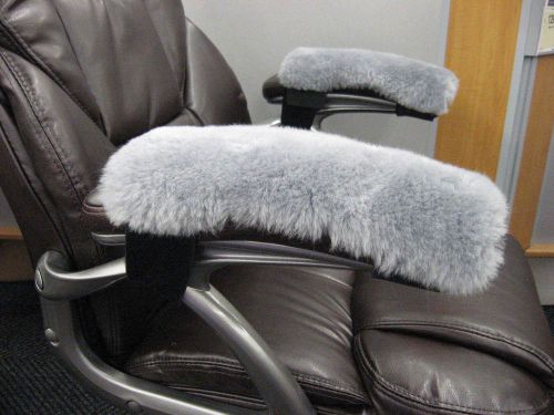 Grey pair 10&#034; long merino sheepskin arm rest covers pads office wheel chair arms for sale