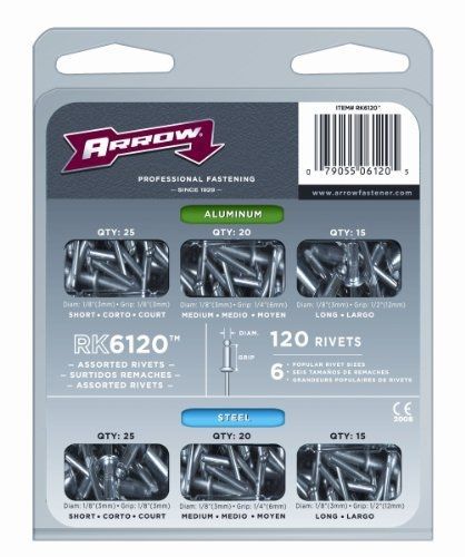 Arrow rk6120 rivet assortment kit, 120-pack for sale