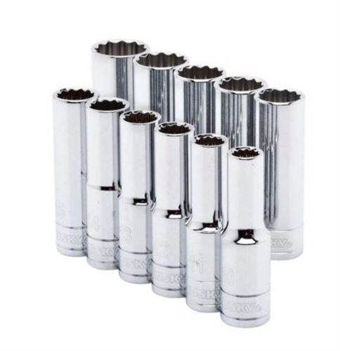 Husky 11-piece 1/2 in. chrome drive metric deep socket set durable hand tool for sale