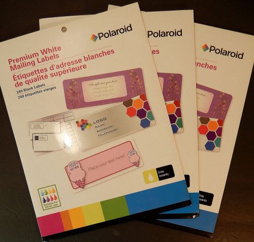 Polaroid Premium White Mailing Labels 240 Blank Paper 3 Pack Lot