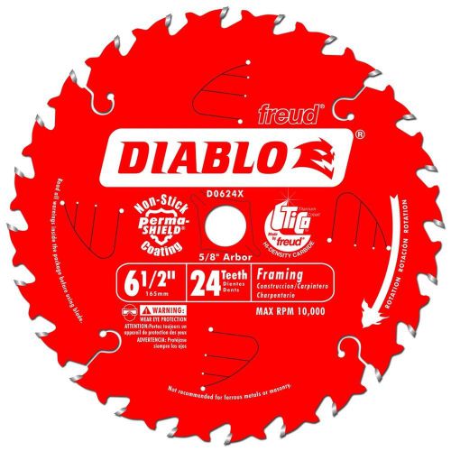 Freud d0624x diablo 6-1/2-inch 24-tooth atb framing saw blade with 5/8-inch a... for sale