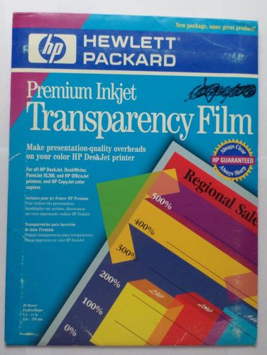 HEWLETT PACKARD PREMIUM INKJET TRANSPARENCY FILM OPEN BOX 20 SHEETS 8.5 x 11