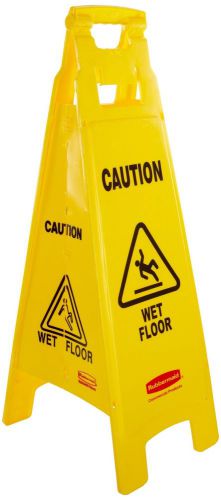 Rubbermaid Commercial Yellow 4-Sided Floor Sign with Caution Wet Floor Imprin...