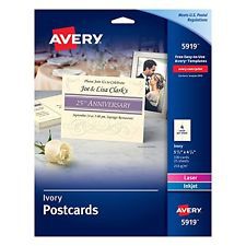 Avery Ivory Postcards for Inkjet Printers, 4-1/4&#034;x5-1/2&#034;, Pack of 100 (5919)