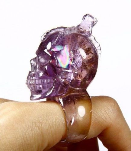 Gemstone size 7 ametrine carved crystal skull ring, jewelry #523 for sale