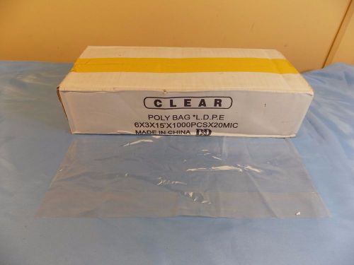 Lot Set Case 1000 D&amp;D Clear Plastic Poly Bags 6x3x15&#034; 20 MIC LDPE Storage