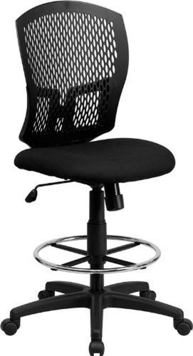 Mid-Back Designer Back Drafting Chair with Padded Fabric Seat Black New