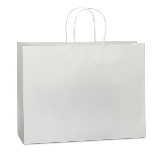Halulu 100pcs 16x6x12 White Paper Retail Shopping Bags with Rope Handles