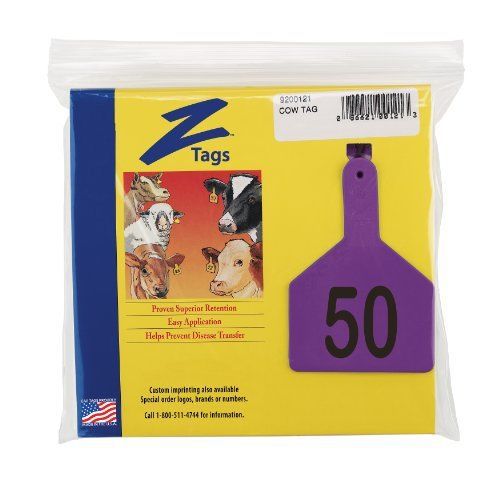 Z tags 1-piece pre-numbered laser print tags for cows numbers from 26 to 50 purp for sale