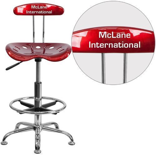 Personalized Vibrant Wine Red and Chrome Drafting Stool with Tractor Seat FLALF2