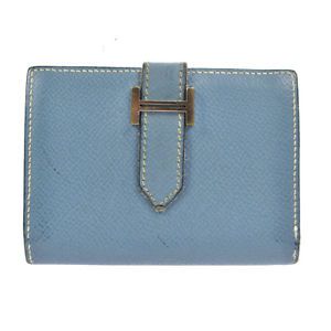 Authentic HERMES Vintage Beant Card Case Light Blue Leather France B20992