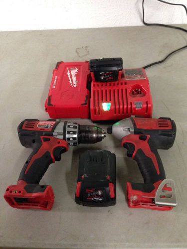 Milwaukee M18 Combo Set Impact Driver &amp; 1/2&#034; Drill 2 Compact Batteries Charger