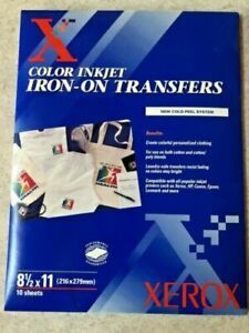12 Xerox Color Inkjet Iron-On Transfers 8 - 8.5 x 11 Sheets #3R6239 Cold Peel