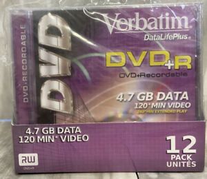 Verbatim Data Life Plus DVD+R 4.7 GB Data 2.4X Speed - 12 Pack with Jewel Cases