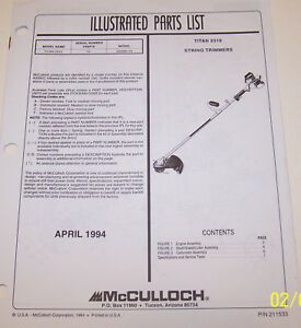 McCULLOCH TRIMMER TITAN 2310 OEM ILLUSTRATED PARTS LIST