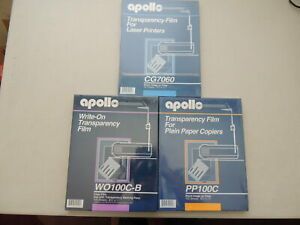 Apollo Transparency Film PP100C, WO100C-B &amp; CG7060 LOT of 3: Plain,Laser &amp; Clear