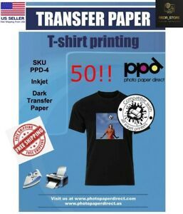 PPD Inkjet PREMIUM Iron-On Dark T Shirt Transfers Paper LTR 8.5x11&#034; pk 50 Sheets