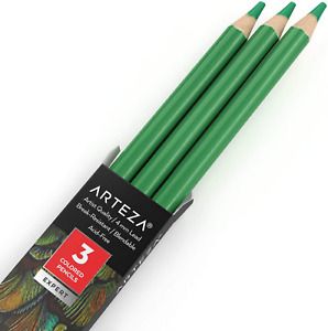 Arteza Colored Pencils, Pack of 3, A030 Mint Green, Soft Wax-Based Cores, Ideal