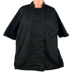 Black Chef Coat Jacket Unisex LARGE Modern Short Sleeve Cloth Knot ChefWear