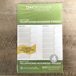Day Runner Telephone Address Pages 5.5&#034; x 8.5” #011-230 Size 4 30 Sheets