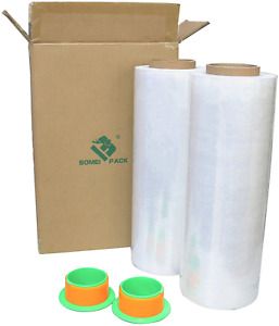 2 Pack 1500ft Industrial Clear Stretch Wrap Film 70 Gauge 15&#039;&#039; with 3inch Handle