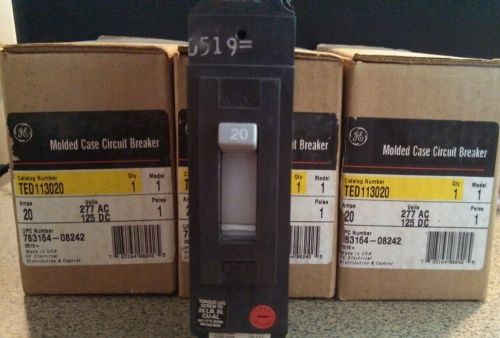 MOLDED CASE CIRCUIT BREAKER 20 AMP 277VAC USED GE 1-POLE TED113020 (lot of 5)