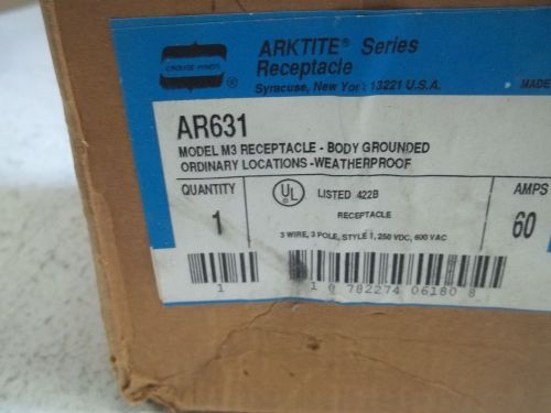 CROUSE HINDS AR-631 60 AMP RECEPTACLE WATERPROOF *NEW IN BOX*