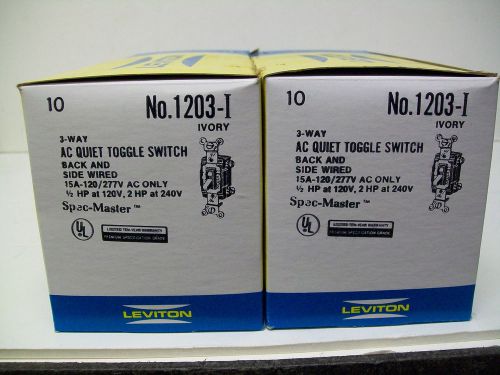 (20) Leviton 1203-I 15A 120/277V AC Only 3-Way AC Quiet Toggle Switch Ivory