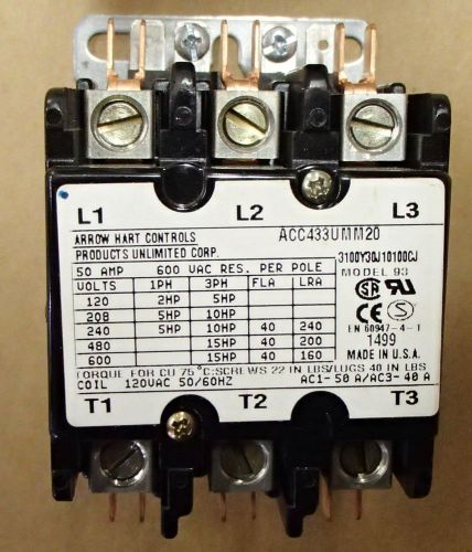 Arrow harts controls definite purpose contactor acc433umm20 mod 93 nib for sale