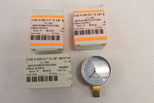 Lot 3 new msc 56468507 1-1/2in dial 1/8in lm npt 0-100psi pressure gauge b287080 for sale