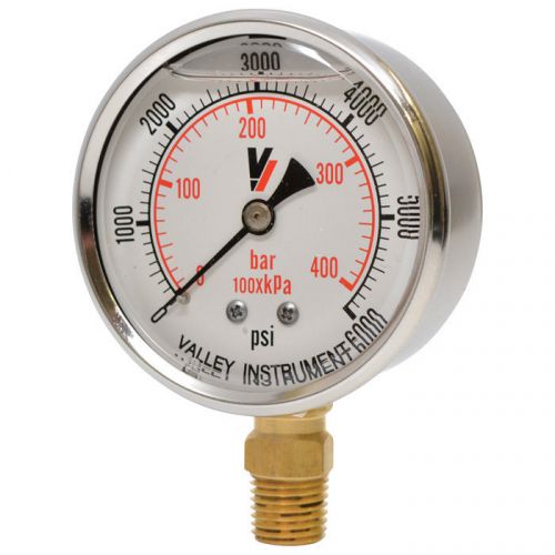 Valley Grade A Stem Mount 2 1/2in Glycerin Filled Gauge-0-6000 PSI #2140GXB6000