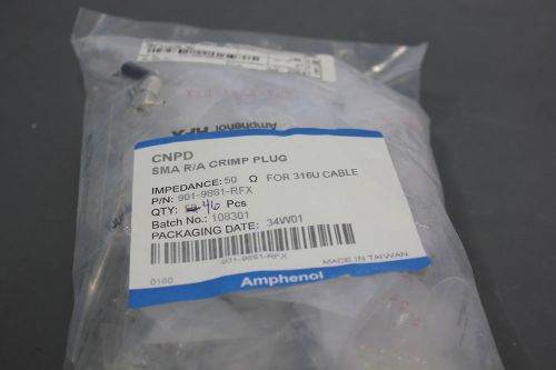 46 new amphneol rf sma r/a crimp plug connectors 901-9881-rfx  (s15-2-54d) for sale