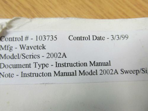Wavetek 2002A Sweep/Signal Generator Instruction Manual w/ Schematics. 2/80