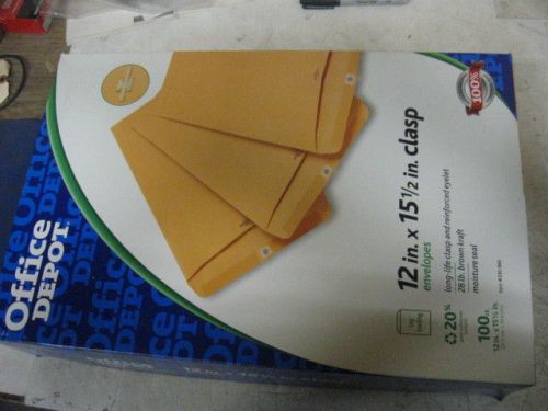 100 OFFICE DEPOT 12&#034; X 15.5&#034; CLASP ENVELOPES NEW