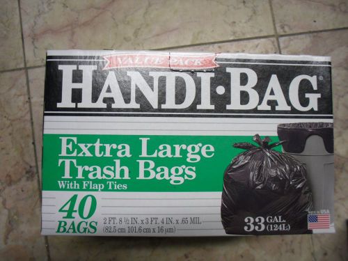 NEW !  40PK Handi Bag Value Pack Extra Large Trash Bags with Flap Ties 6FTL40