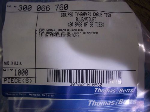 T&amp;b id ty-rap  cable zip tie 3-3/8&#034; long - blue w/ violet stripes - bag of 1000 for sale