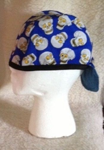 Welding cap,blue w skulls---- pipe fitter hat liners  new fabric for sale
