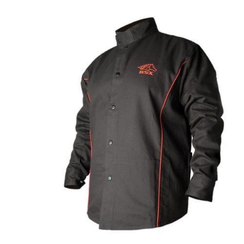 BSX BX9C Black W/ Red Flames Cotton Welding Jacket - XL