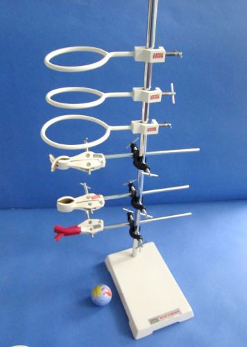 Heavy lab stand 8&#034;x5&#034;x24&#034;-10 pc tool kit w/3 clamps 3 grip clamps 3 retort ring for sale