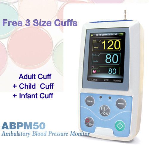 Contec abpm50 ambulatory auto blood pressure monitor+adult/child/pediatric cuffs for sale