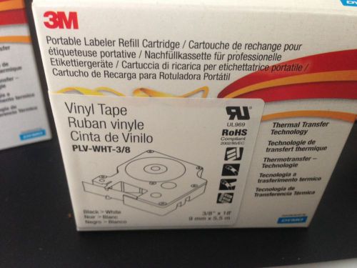 3M PLV-WHT-3/8  3/8&#034; Vinyl Tape Black &gt;WHITE Refill Cartridge 18ft NEW