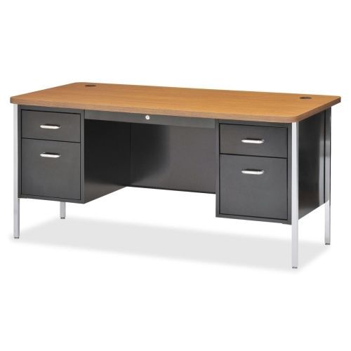 LLR41299 Double Pedestal Teachers Desk, 60&#034;x30&#034;x29-1/2&#034;, Black/Oak